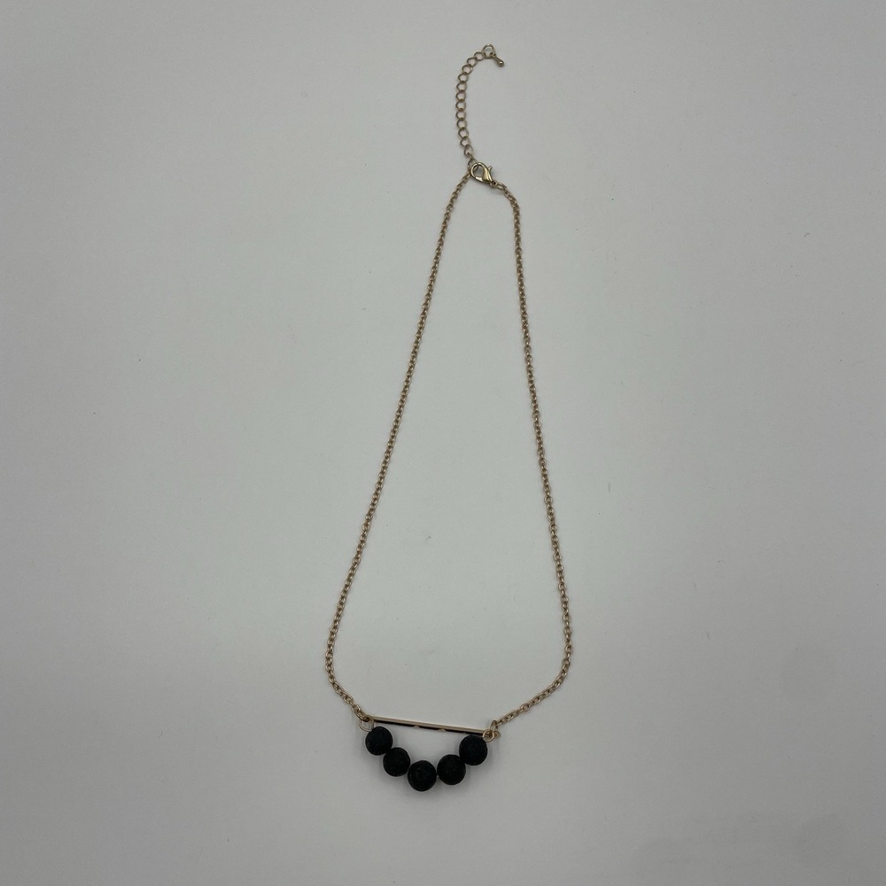 Gold Tone Black Lava Stone Aromatherapy Essential Oil Statement Necklace 18-20"